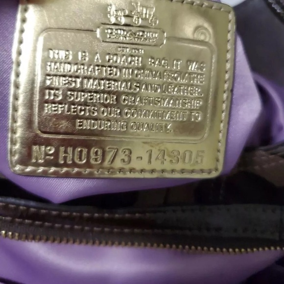 Coach Madison Maggie Bag Dark brown Gold Purple lining Signature C Pockets Hobo - Picture 12 of 15